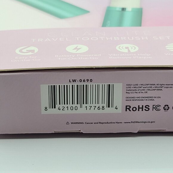 Luxe Willow L+ W Bio Clean Lite Battery Powered Travel Toothbrush (Set of 2) NEW - Picture 11 of 15